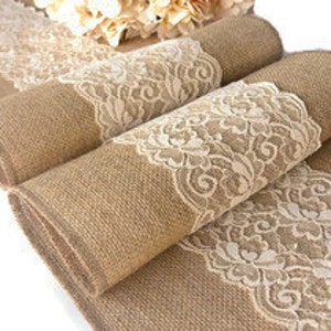 Vintage Wedding Table Runner, Burlap and Lace Country Wedding Linens , Farmhouse Wedding Table Decor , Rustic Wedding Decor