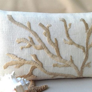 Coral Pillow - Sea life Nautical Home Decor - Golden Cream on Ivory - Beach House Accent Pillow - Rustic Coral Decorative Pillow