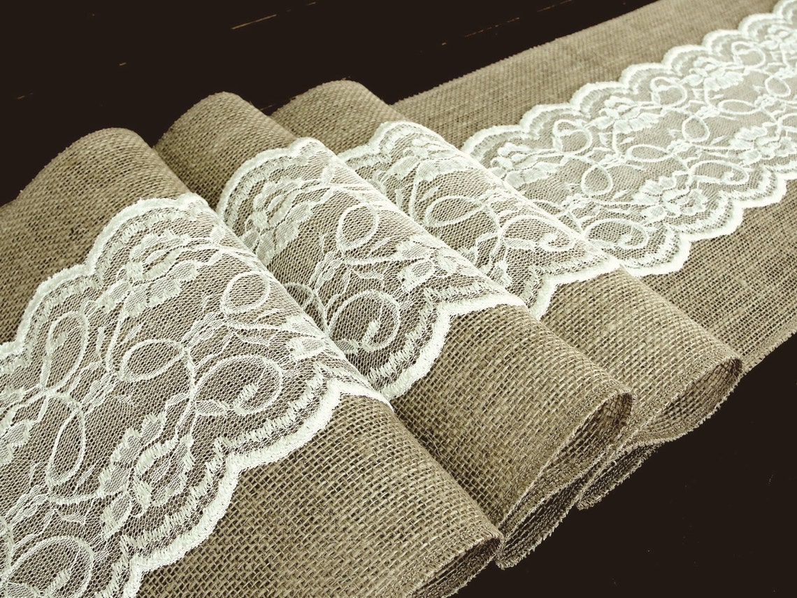 Wedding table runner with ivory lace rustic chic Christmas Etsy