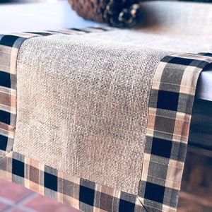 Pine Cabin Rustic Table Runner Farmhouse Linens Burlap Runner Rustic Wedding Decor Country Plaid Checkers Table Topper image 7