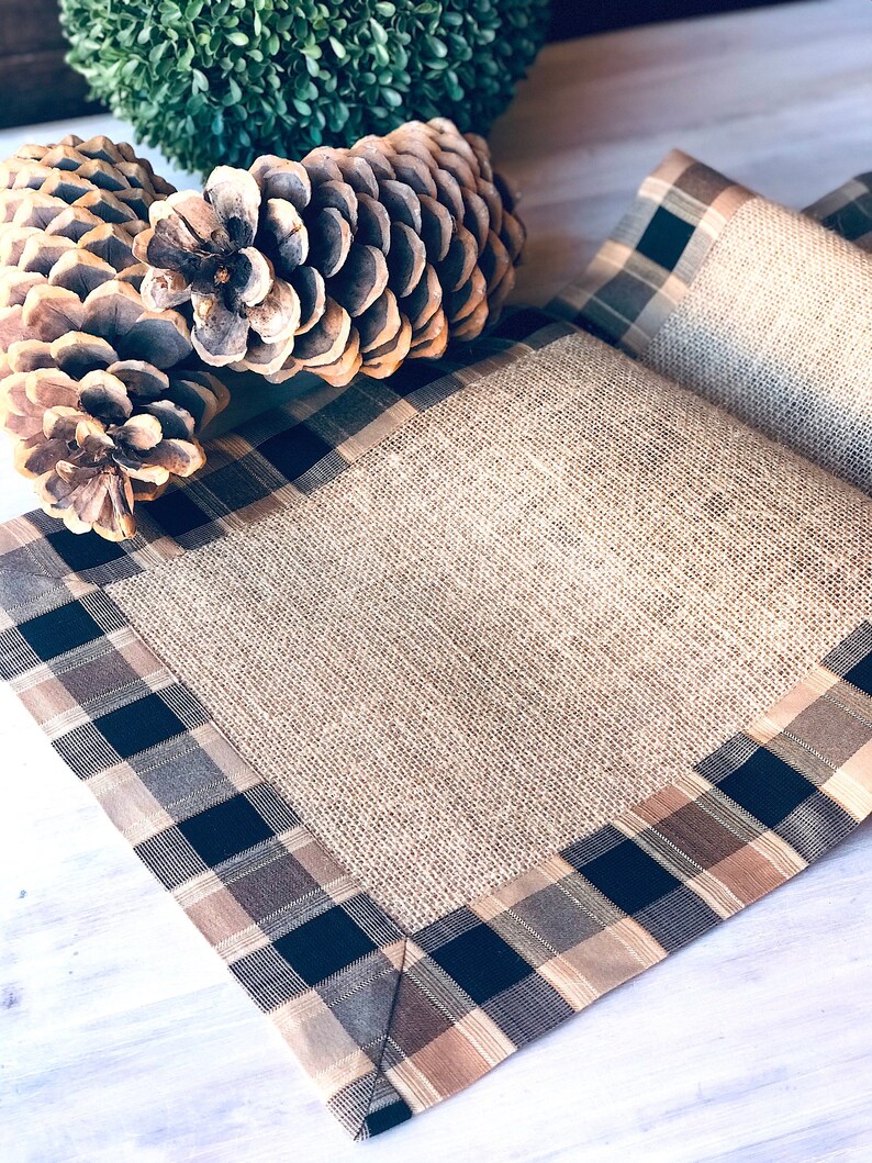 Pine Cabin Rustic Table Runner Farmhouse Linens Burlap Runner Etsy