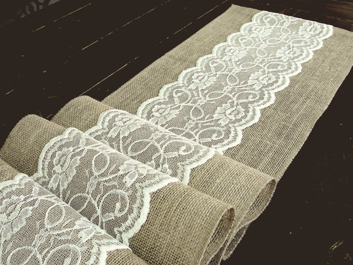 Wedding table runner with ivory lace rustic chic Christmas Etsy