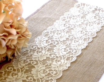 Burlap and Lace Country Wedding Table runner , Farmhouse Wedding Table Decor , Rustic Wedding Decor