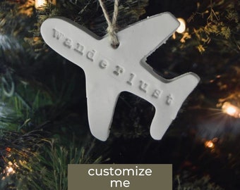 Personalized Airplane Ornament: Handcrafted Clay Travel Gift