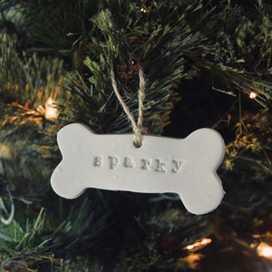 Personalized Dog Name Ornament, Pet Name, Dog Bone, Christmas, Clay