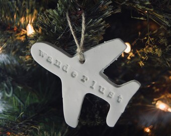 Custom Travel Ornament, Airplane Ornament, Wanderlust Ornament, Christmas Ornament, Clay Ornament, Gift for Her