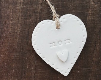 Clay Heart Tag - Valentine's Day, Personalized Gift Tags, Party Favor, Wedding Favor, Mom Gift