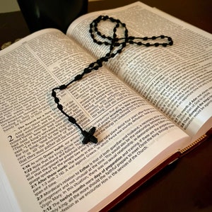 Black Knotted Rosary: Handmade Nylon Cord Pocket Rosary