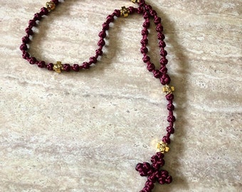 Orthodox Prayer Rope Rosary 50 Knots with Gold Cross Beads