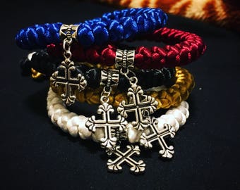 Bracelet de prière orthodoxe à 33 nœuds avec perle de chaîne croisée