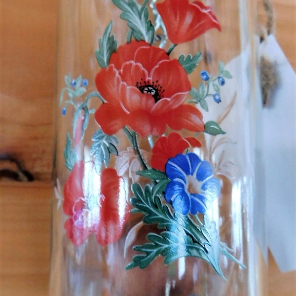 Clear Wine Bottle Wind Chime with a Beautiful Decal of Red Poppies Decal Fused onto Glass, Glass Flag with Decal, Garden Art, Gift