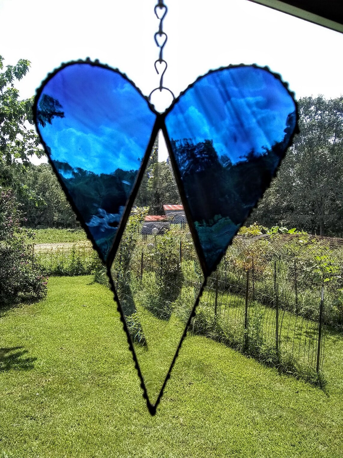 Blue Cathedral Stained Glass With Diamond Glass Beveled Glass