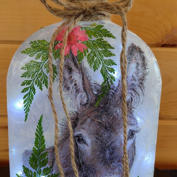 Cute Donkey Night Light Decoupaged Fairy Lights Gift