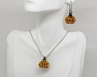 Pumpkin Chainmaille Earrings | Pendant