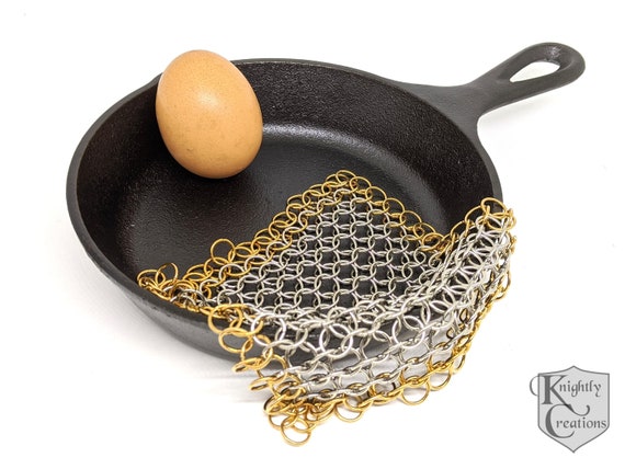 Stainless Steel & Brass Handmade Chainmaille Cast Iron Pot 