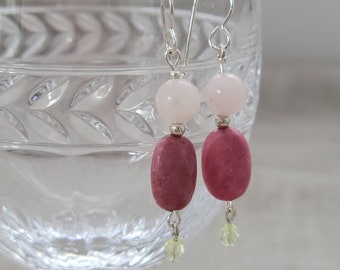 Rhodochrosite and Rose Quartz Earrings