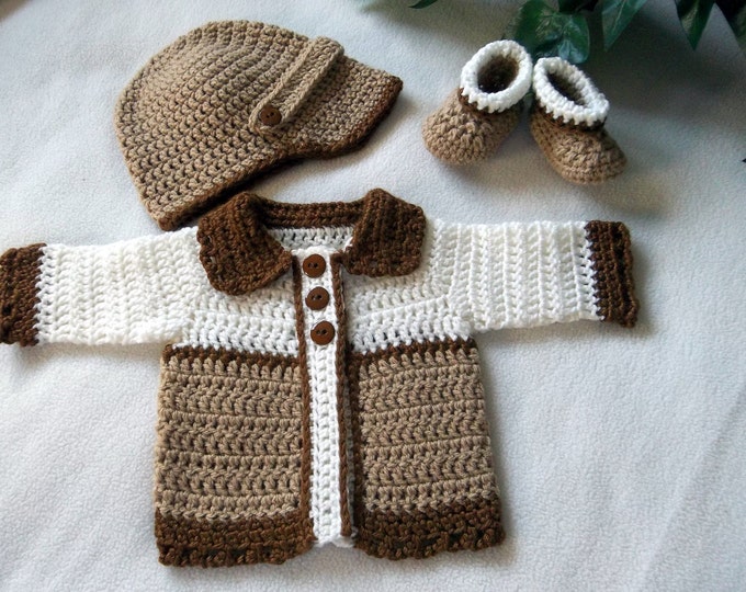 Baby Boy Sweater Hat Booties Layette Set READY TO SHIP Going Home Etsy