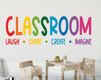 Classroom Wall Decal: Laugh, Share, Create, Imagine - Rainbow Kids