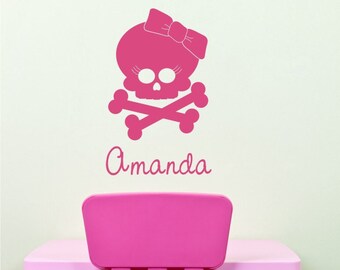 Nursery Girl Skull Wall Decal with Bow - Vinyl Wall Stickers Art Custom Home Decor