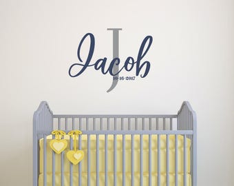 Nursery Monogram with Name and Date - Vinyl Text Wall Art Custom Home Decor