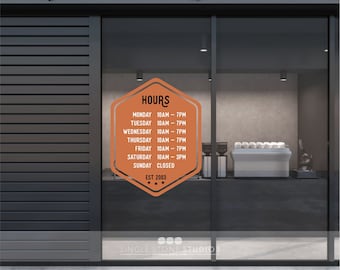 Custom Business Hours Vinyl Decal - Hexagon Storefront Sticker