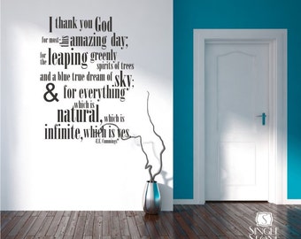 e.e. cummings Quote Wall Decal: Thank You God Vinyl Lettering