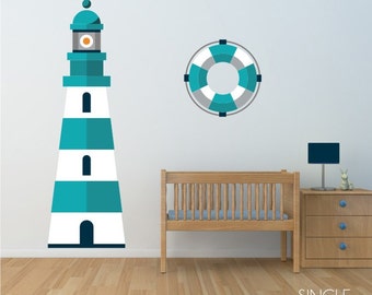 Nursery Lighthouse Wall Decal - Nautical Nursery Vinyl Wall Sticker Custom Home Decor