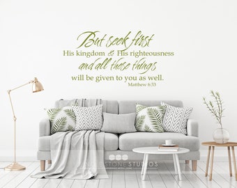 Wall Decal Bible Verse Matthew 6:33 - Vinyl Word Art Custom Home Decor
