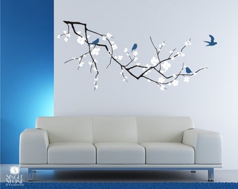 Tree Wall Decals Cherry Blossom Branch with Birds - Vinyl Wall Art Custom Home Decor