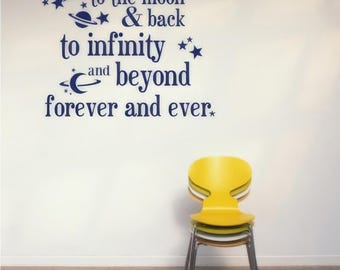 Moon and Back Nursery Wall Decal: Space Quote Decor