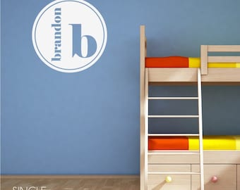 Kids Monogram Wall Decal Modern Circle - Vinyl Wall Sticker Art Custom Home Decor