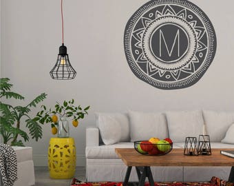 Boho Mandala Wall Decal Monogram - Vinyl Wall Art Custom Home Decor