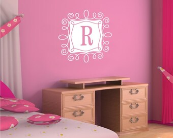 Monogram Wall Decal with Curly Frame - Vinyl Text Wall Words Stickers Art Custom Home Decor