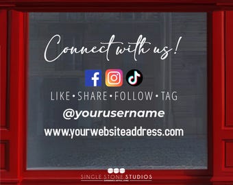 Social Media Storefront Window Decal - Business Logos, Store Hours, Photos, Etc.