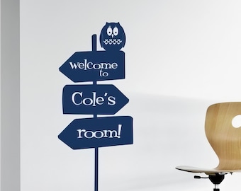 Custom Nursery Wall Decal: Adventure Sign with Owl