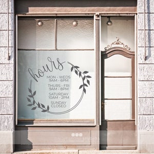 Customized Storefront Hours Floral Decal - Custom Store Hours - Business Window Decals