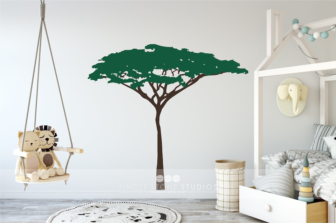 Nursery Acacia Jungle Safari Tree Wall Decal - Wall Mural Theme Custom ...