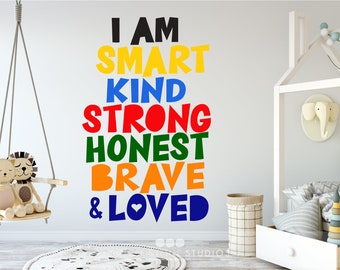 I Am Smart Kind Strong Honest Brave and Loved Quote Wall Decal - Vinyl Words