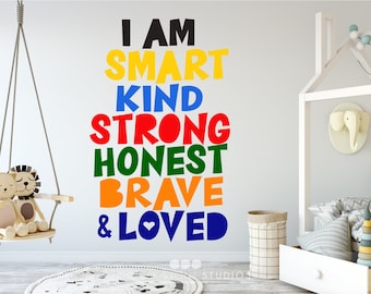 I Am Smart Kind Strong Honest Brave and Loved Quote Wall Decal - Vinyl Words