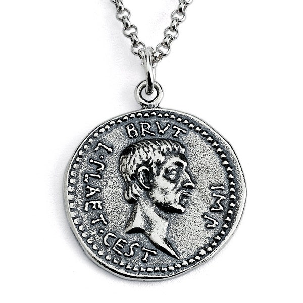 Brutus Replica Ancient Roman Imperial Coin Money Currency Numismatic Charm Pendant Necklace 925 Sterling Silver  N0437S