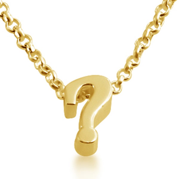 Question Mark ( ? ) Symbol Serif Font Charm Pendant Necklace #14K Gold Plated over 925 Sterling Silver  N0597G_?