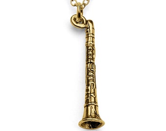3D Clarinet Blowing Musical Instrument Clarinetist Musician Charm Pendant Necklace #14K Gold Plated over 925 Sterling Silver  N0006G