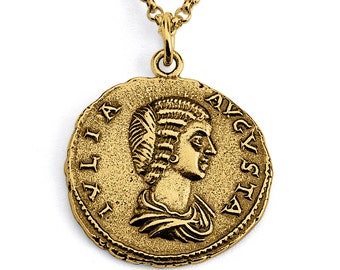 Julia Domna Empress of Rome Replica Ancient Coin Numismatic Charm Pendant Necklace #14K Gold Plated over 925 Sterling Silver  N0448G