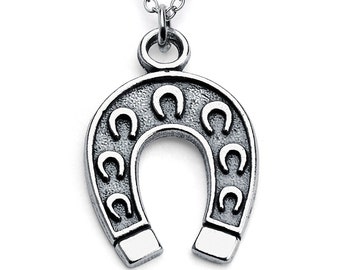 Lucky 7 Horseshoe Horse Hoof Animal Shoe Symbol of Good Luck Charm Pendant Necklace 925 Sterling Silver  N0020S