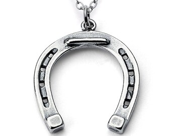 Lucky Realistic Horseshoe Horse Hoof Animal Shoe Symbol of Good Luck Charm Pendant Necklace 925 Sterling Silver  N0023S