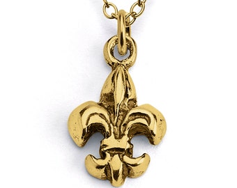 Royal Fleur de Lis French Lily Flower European Symbol Charm Pendant Necklace #14K Gold Plated over 925 Sterling Silver  N0042G