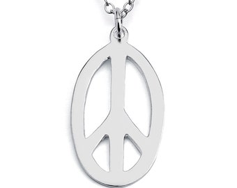 Oval Peace Sign Hippie Symbol Charm Pendant Necklace 925 Sterling Silver  N0035S