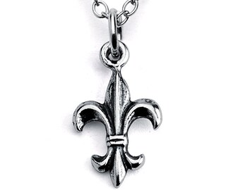 Fleur de Lis French Lily Flower European Royal Symbol Charm Pendant Necklace 925 Sterling Silver  N0015S