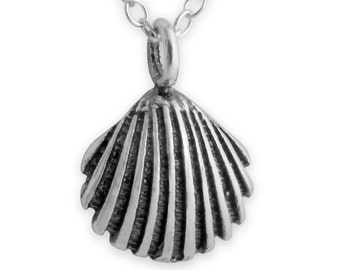 Sea Scallop Seashell Clam Shell Shellfish Animal Nautical Charm Pendant Necklace 925 Sterling Silver  N0213S