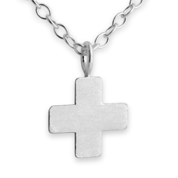 Simple Tiny Greek Cross St. George's Christian Religious Symbol Plus Sign Shape Charm Pendant Necklace 925 Sterling Silver  N0238S